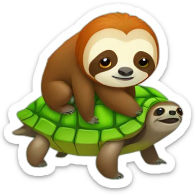 red haired sloth sitting on a green turtle who is walking  sticker