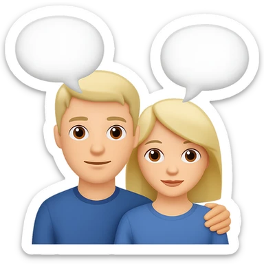 Add speech bubbles to the two people chatting in the style of apple emojis, keep the apple emoji style, no background. sticker