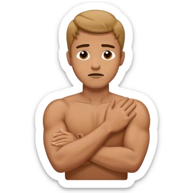 man holding his deck with his arms crossed pretend choking sticker