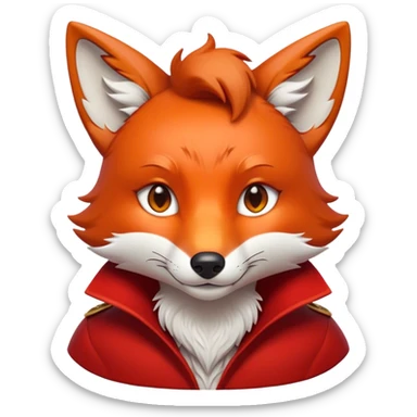 Cinematic Noble Fox Portrait Emoji, Poised and regal, with a lithe, agile build and a lush, fiery red coat accented by white markings on the chest and tip of the tail, deep-set soulful amber eyes, Simplified yet sharp and sophisticated features, highly detailed, glowing with a warm, dignified glow, high shine, intelligent and cunning, stylized with an air of wild elegance, focused and attentive, soft glowing outline, capturing the essence of a watchful and confident forest wanderer, so majestic it feels as though it could dash out of the screen with effortless authority! sticker
