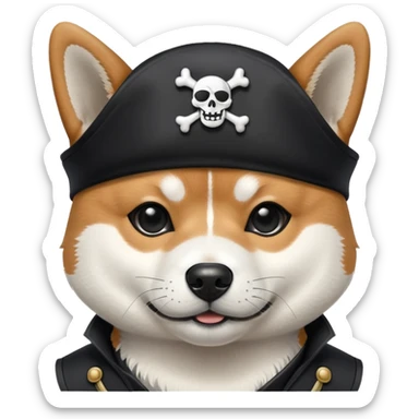 Black and white Shiba Inu pirate sticker
