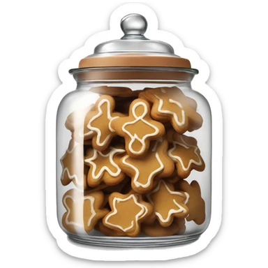 Realistic rococo glass cookie jar with lid full of gingerbread cookies isolated.  sticker