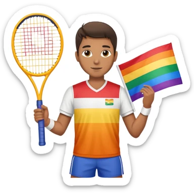 Male Tennis player holding a Pride flag  sticker