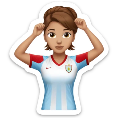 brown-haired woman wearing a Liverpool Futbol Club of Uruguay soccer shirt sticker