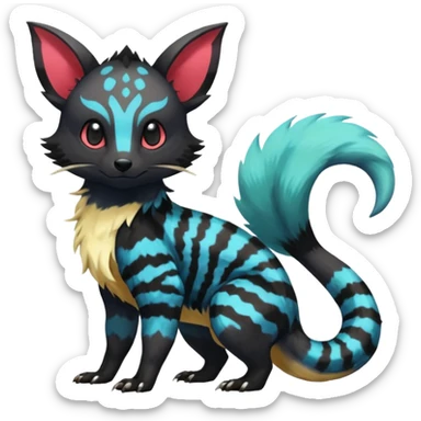 Rare exotic cute epic aesthetic colorful Salandit-Eevee-Civet-species-Fakemon-hybrid-creature, with markings, full body sticker