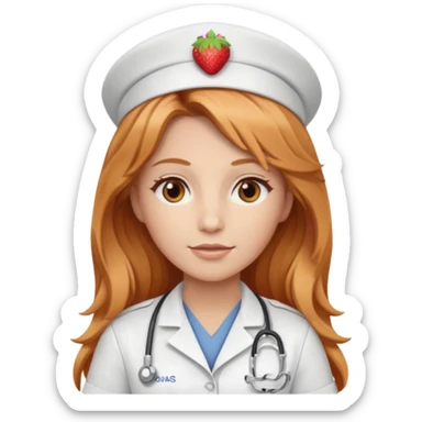 nurse with long strawberry blonde hair with brown eyes sticker