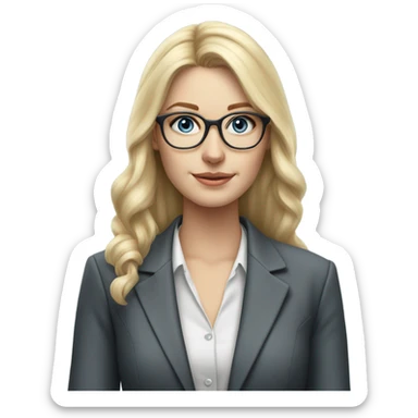 Pretty Caucasian blonde woman with glasses in a suit working, hyper realistic with blue eyes  sticker