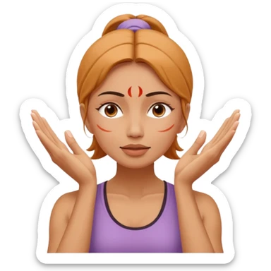 Minimal emoji of a woman performing face yoga, both hands placed on the face, fingers pressing and lifting facial muscles, clear hand-on-face exercise movement, simple wellness icon style, no beauty or medical elements

 sticker