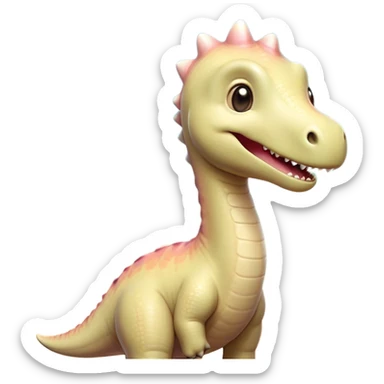 Cinematic Cute Brachiosaurus Portrait Emoji, Head tilted playfully with a warm, endearing smile, featuring a diminutive, almost whimsical head atop an impressively long neck and a sturdy, gentle body, adorned in soft, pastel earthy hues, Simplified yet irresistibly adorable features, highly detailed, glowing with a tender, inviting glow, high shine, affectionate and lively, stylized with a touch of prehistoric whimsy, soft glowing outline, capturing the essence of a playful Brachiosaurus that seems as if it could amble out of the screen into your arms! sticker