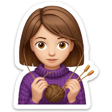  Woman with brown bobbed  hair and highlights light brown eyes no glasses tangked yarn  Knitting emoji sticker