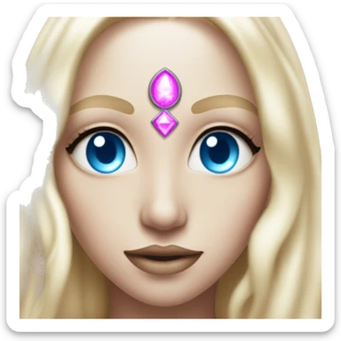magical diva with thin pink andromedan face long blonde hair and blue eyes glowing third eye sticker