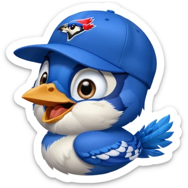bluejay laughing with  toronto blue jays baseball hat sticker