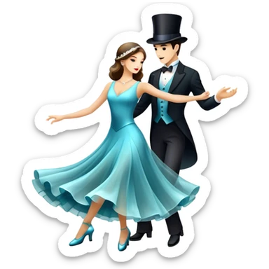 Icon for Ballroom Dancing: a pair of elegant dance shoes, a flowing dress, a top hat, and a dance floor spotlight. The icon should represent the elegance and atmosphere of ballroom dance, focusing on the iconic dance elements. Transparent background. sticker