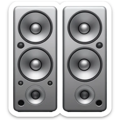 Minimal emoji icon of a modern metallic speakers, front view, detailed geometry, dark metallic body, subtle highlights, isolated sticker