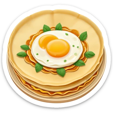 Beijing Jianbing savory crepe with egg, crispy wafer and sauce, simplified emoji style with bold outlines and bright colors, cartoon style popular Chinese breakfast pancake sticker