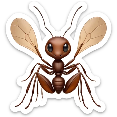 Cinematic Industrious Ant Portrait Emoji, Poised and diligent, with a tiny, meticulously detailed body in earthy tones, sharp, observant eyes and agile limbs, Simplified yet precise and sophisticated features, highly detailed, glowing with a soft, natural luminescence, high shine, intelligent and determined, stylized with an air of hardworking resilience, focused and alert, soft glowing outline, capturing the essence of a watchful ant that appears ready to march out of the screen with effortless precision! sticker