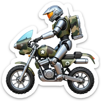 an army mech shooting forward enemy mech off-road racing motorcycle  sticker