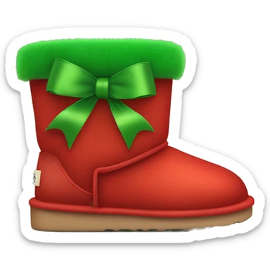 Realistic red Ugg fur boots with gree ribbon bows isolated.  sticker