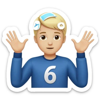 Boy, blonde hair with two hands stomach up saying 67 sticker