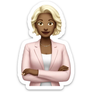 a 40 years old business woman in finance with the shortest platinum blonde hair wearing pale pink blazer sticker