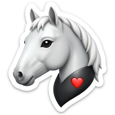 White Horse centered within a black heart emoji sticker