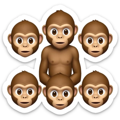 evolution sequence showing ape to monkey to man, emoji style, expressive faces sticker