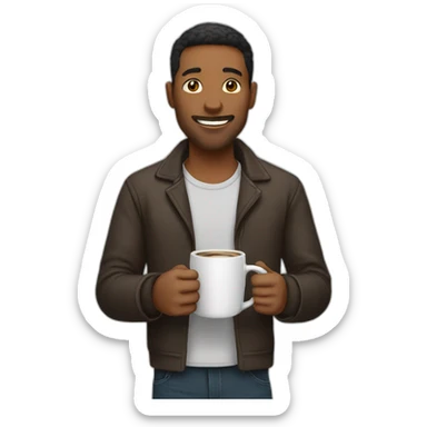 guy holding glass coffee mug sticker