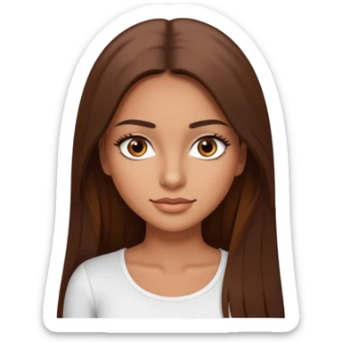 make a woman emoji with straight long brown hair and brown eyes with pretty eyelashes wearing a white top latina baddie sticker
