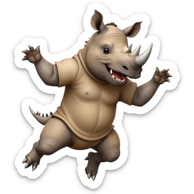 friendly anthropomorphised rhino jumping with excitement, wearing dark sunglasses, dynamic energetic pose sticker