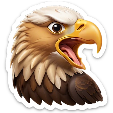 Cinematic Cute Yawning Golden Eagle Portrait Emoji, Head tilted slightly with a dramatic, wide-open yawn, showcasing a robust, majestic form with softly drooping feathers and sleepy, half-closed eyes, Simplified yet irresistibly adorable features, highly detailed, glowing with a soft, cozy amber glow, high shine, relaxed yet expressive, stylized with a dash of whimsical aerial charm, soft glowing outline, capturing the essence of a drowsy yet affectionate golden eagle that appears ready to stretch out for a nap! sticker