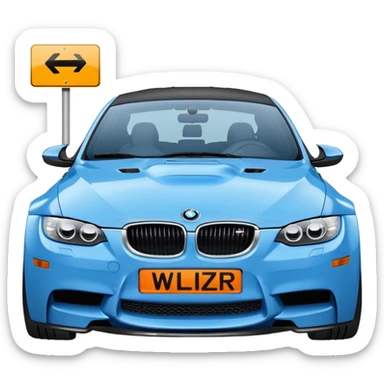 Make me an emoji with a blue bmw M3 and some kind of sign that says ‘W LZR’ sticker