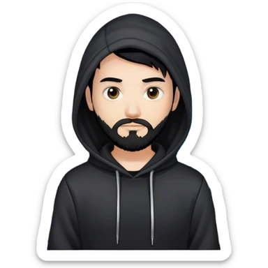 hackeur blanc cheveux noir barbe et capuche noir à côté d'un server ia sticker