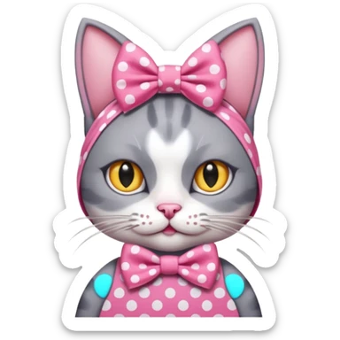 Evil Gray and white evil cat with a pink polka dot dress and with a pink polka dot bow on the Head  sticker