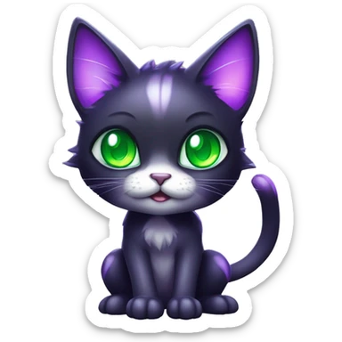 Shiny, Sparkly, Black Dark-type-Fakémon-Cat Purple eyes, green gem, full body sticker