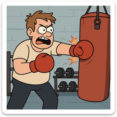 Hit a punching bag – to punch a padded bag for exercise or stress relief.
He went to the gym to hit a punching bag and blow off steam. Background Gym
 sticker