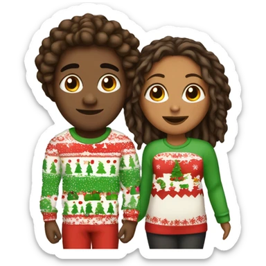 Brown girl with locs and brown boy with shorter locs as a couple in Christmas pajamas  sticker