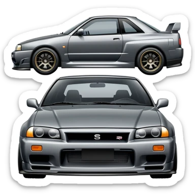 Nissan R32 Skyline GTR car in gunmetal gray, emoji style, detailed, no text sticker