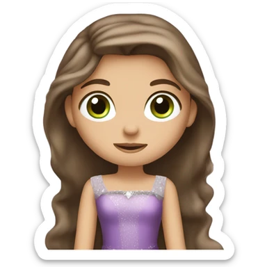 Girl with long brown hair and big green eyes in purple princess dress sticker