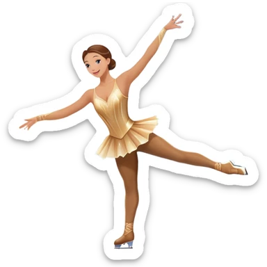 An icon featuring a graceful figure skater performing a spin on the ice. The background includes a grand ice rink palace with shining spotlights and cheering spectators in the stands. Transparent background highlights the elegance and artistry of figure skating sticker