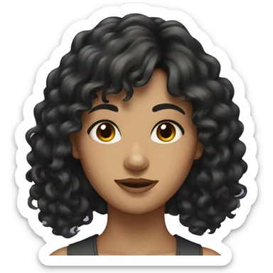woman with long black curly hair and bangs and dark brown eyes sticker