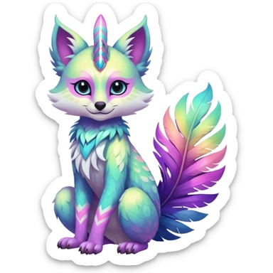 Colorful dark tropical feathery tribal pale light fruity pastel white glorious iridescent divine exotic cute cool beautiful beautiful fantasy-caracal-civet-genet-sergal-vernid-Gryphon-Cacomistle-Trico-oncilla-animal-Fakémon-hybrid-fursona (full body) sticker
