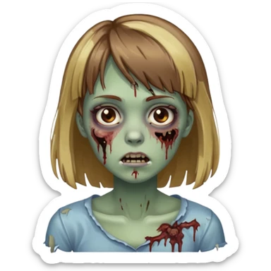 faça uma garota zumbi de cabelo castanho com mechas loiras e com franja sticker