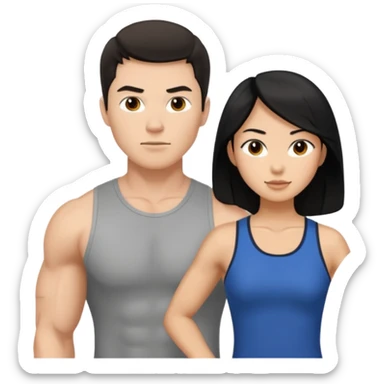 white dad with short brunette and in 30's  msucular. mom has long black hair and asian sticker