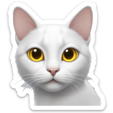 white cat  yellow eyes black spot on head next to right ear sticker