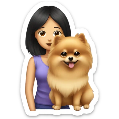 pomeranian hugging asian girl with curtain bangs sticker