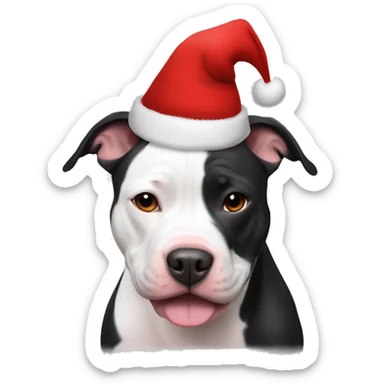 Black and white pitbull with Santa hat sticker
