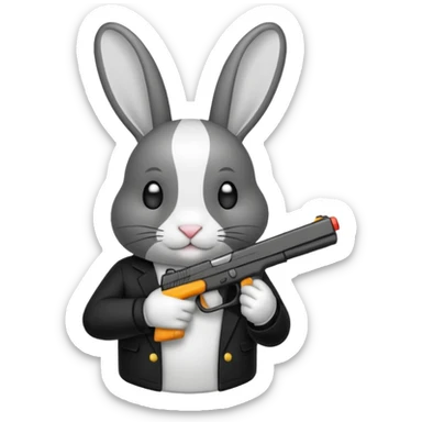 Crea un emoji de un conejo sosteniendo una glok realista de iPhone sosteniendo dos alas sticker