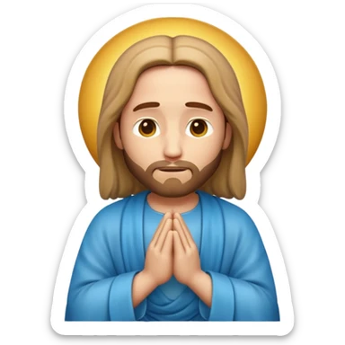 ​"3D emoji of Jesus praying, serene face, white background. Text below says 'AMÉN' in bold letters." sticker