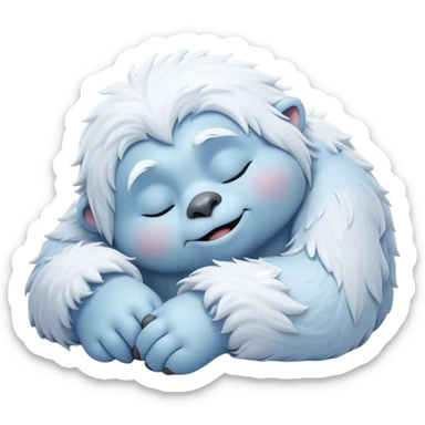 Meme-Worthy Cute Sleeping Yeti Portrait Emoji, with a charming, fluffy, snow-dusted figure in gentle whites and cool blues, head resting in blissful, serene slumber with closed, peaceful eyes and a small, contented smile, simplified yet irresistibly adorable, highly detailed with a soft frosty outline that captures the tender drowsiness of a yeti drifting into snowy dreams! sticker