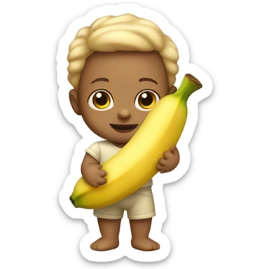 Bold baby light skin holding banana sticker